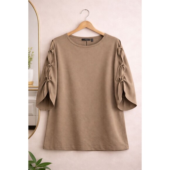 Du Jour Tops - Minimalist Tie Sleeve Blouse Women’s L Du Jour Brown Top Preppy Soft Layers